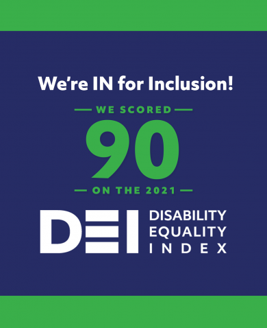 banner stating our score of 90 on the Disability Equality Index